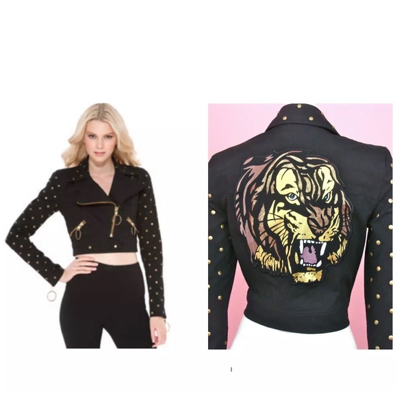 Betsey Johnson STUDDED HOTFIX MOTORCYCLE JACKET - Picture 1 of 7